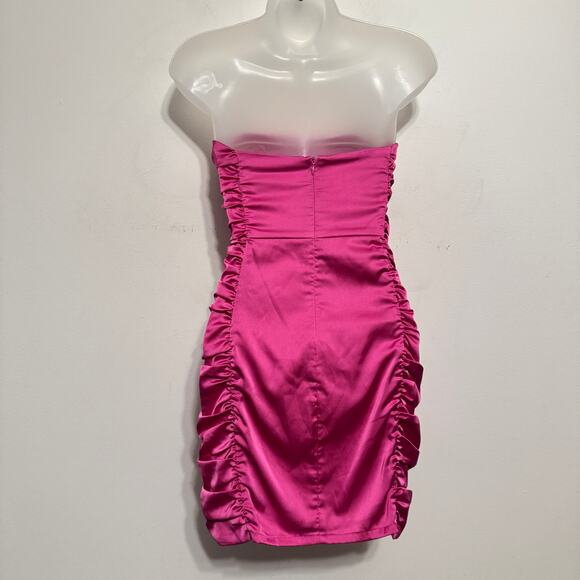 Sage + Paige Dress Womens Small Hot Pink Satin Ruched Side Mini Barbie Party - Picture 4 of 8